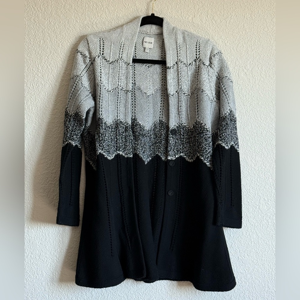 NIC+ZOE Gray and Black Crochet Cardigan
